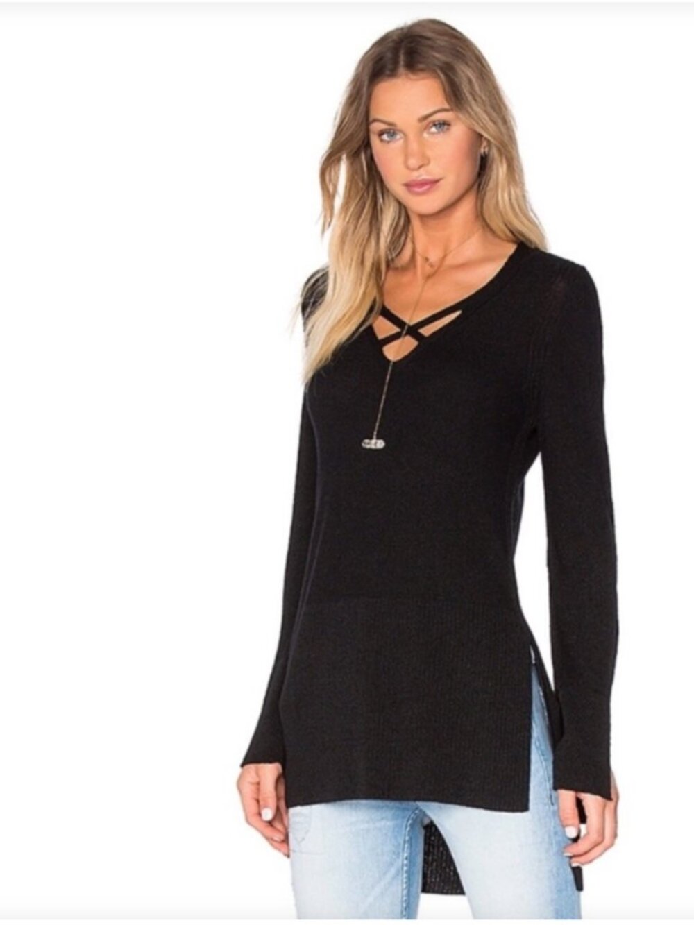 Free People Women's XS Criss Cross Sweater Black